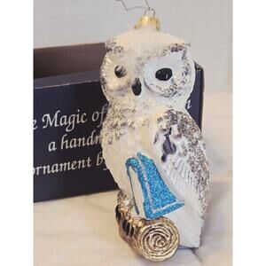Vtg SEWERYNSKI HANDMADE Christmas Ornament BLOWN GLITTERED OWL POLAND Decor